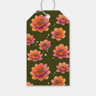 Etiquetas Para Regalos Pájaros en magnolias con fondo de oliva oscuro, 