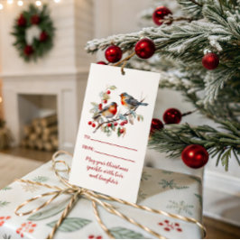 Etiquetas Para Regalos Pájaros en rama de bayas Navidad |