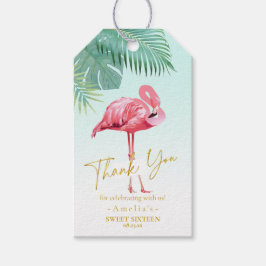 Etiquetas Para Regalos Palmeras de Flamingo Tropical Dulce 16 Gracias ID9