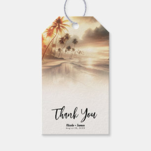 Etiquetas Para Regalos Palmeras y puesta de sol naranja en boda de playa