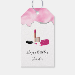 Etiquetas Para Regalos Palo de labios de glam rosa y uña cumpleaños de 
