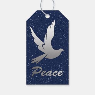Etiquetas Para Regalos Paloma de paz en gris plateado contra cielo estrel