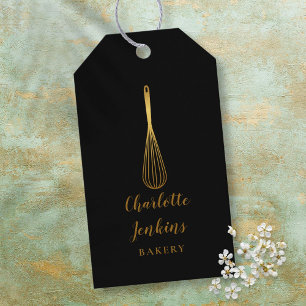 Etiquetas Para Regalos Panadería Repostería Gold Whisk Negro Dorado