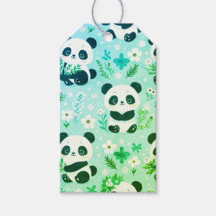 Etiquetas Para Regalos Panda Patrón de oso Impresión verde