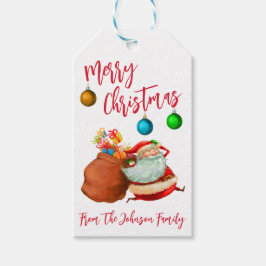 Etiquetas Para Regalos Papá Noel con una Bolsa de Regalos Feliz Navidad