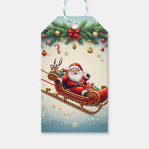 Etiquetas Para Regalos Papá Noel montando un trineo con un reno