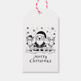 Etiquetas Para Regalos Papá Noel negro y blanco con renos