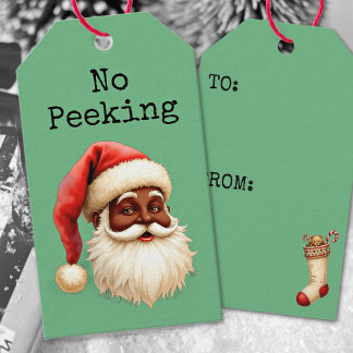 Etiquetas Para Regalos Papá Noel Retro Afroamericano Sin Espiar