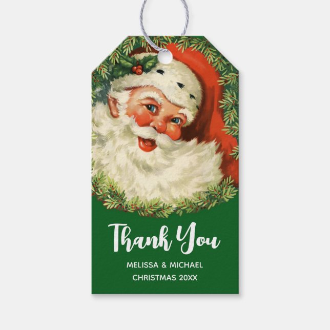 Etiquetas Para Regalos Papá Noel Vintage con guiso de pino (Anverso)