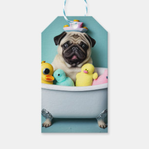 Etiquetas Para Regalos Paraíso de Pug: Una Belleza en el Baño en la Tina