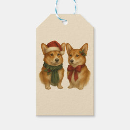 Etiquetas Para Regalos Pareja de Corgi Elegante Navidad Festiva Fiesta 