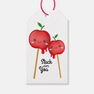 Etiquetas Para Regalos Pareja de manzanas de caramelo de Kawaii agarradas