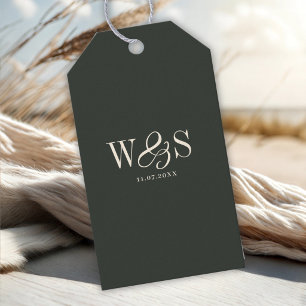 Etiquetas Para Regalos Parejas de novios iniciales de ébano elegantes
