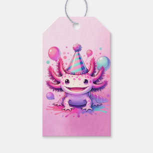 Etiquetas Para Regalos Partido de Cumpleaños del Chica Axolotl Rosa y Mor