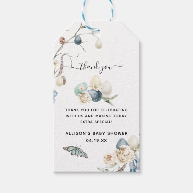 Etiquetas Para Regalos Pascua de Primavera Azul | Baby Shower Gracias (Anverso)