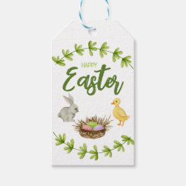 Etiquetas Para Regalos Pascua feliz, conejito, pato, huevos en canasta