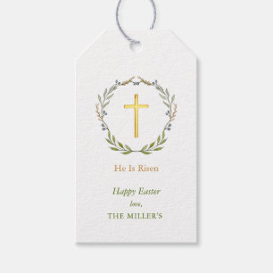 Etiquetas Para Regalos Pascua Se ha levantado, Faux Gold Cross Gift Tags