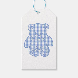 Etiquetas Para Regalos Pastel azul pálido Gingham Teddy Bear Classic Roun