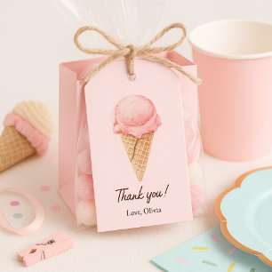 Etiquetas Para Regalos Pastel Crema De Hielo Rosa Cone Niños Cumpleaños G