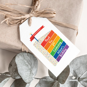 Etiquetas Para Regalos Pastel de arcoiris Feliz cumpleaños Personalizado 