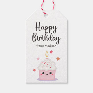 Etiquetas Para Regalos Pastel De Cubierta Y Velas Brillantes Feliz Cumple