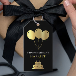 Etiquetas Para Regalos Pastel de cumpleaños con globo negro y oro