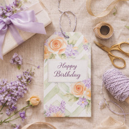 Etiquetas Para Regalos Pastel Melocotón Lila Floral Salvia Chevron