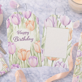 Etiquetas Para Regalos Pastel Peach Purple Spring Floral Happy Birthday