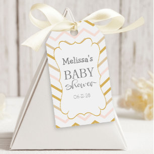 Etiquetas Para Regalos Pastel Peach y Gold Zig Zag