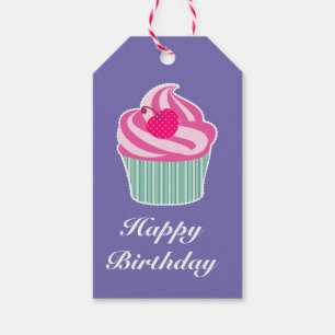 Etiquetas Para Regalos Pastel rosa con Polka Dot Cherry Feliz cumpleaños