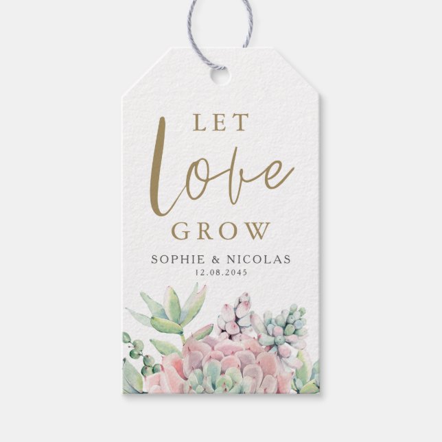 Etiquetas Para Regalos Pastel Watercolor Suculents Let Love Groing Boda (Anverso)