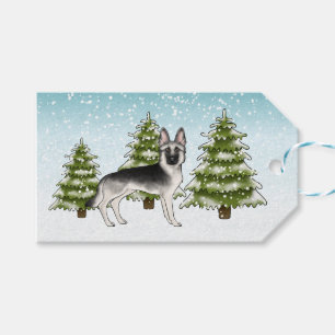 Etiquetas Para Regalos Pastor Alemán Sable Plateado Navidad Invierno Azul