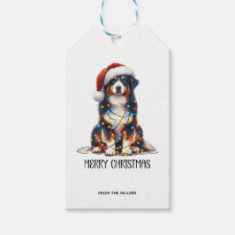 Etiquetas Para Regalos Pastor australiano envuelto en luz de Navidades