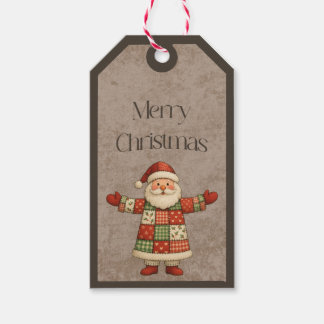 Etiquetas Para Regalos Patchwork Santa Claus in Christmas Colors Gift Tag