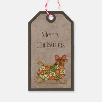 Etiquetas Para Regalos Patchwork Sleigh in Christmas Colors Gift Tag