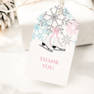 Etiquetas Para Regalos Patinaje sobre hielo y copos de nieve de plata azu