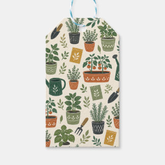 Etiquetas Para Regalos Patrón Botánico de Hierbas en Maceta y Jardín de T