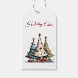 Etiquetas Para Regalos Patrón de árbol de Navidad caprichoso dibujado a m