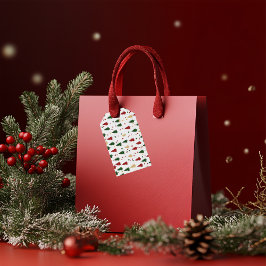 Etiquetas Para Regalos Patrón de árbol de navidad festivo rojo, verde y d