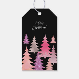 Etiquetas Para Regalos Patrón de árbol de navidad negro rosado purpurina