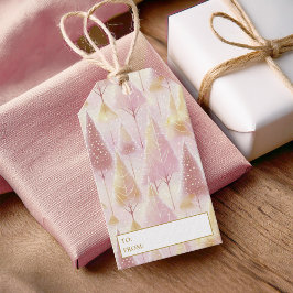 Etiquetas Para Regalos Patrón de árboles de Navidad de oro rosa#13 ID1009