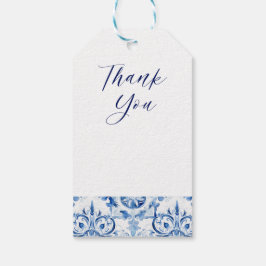 Etiquetas Para Regalos Patrón de baldosas de acuarela azul y blanco itali