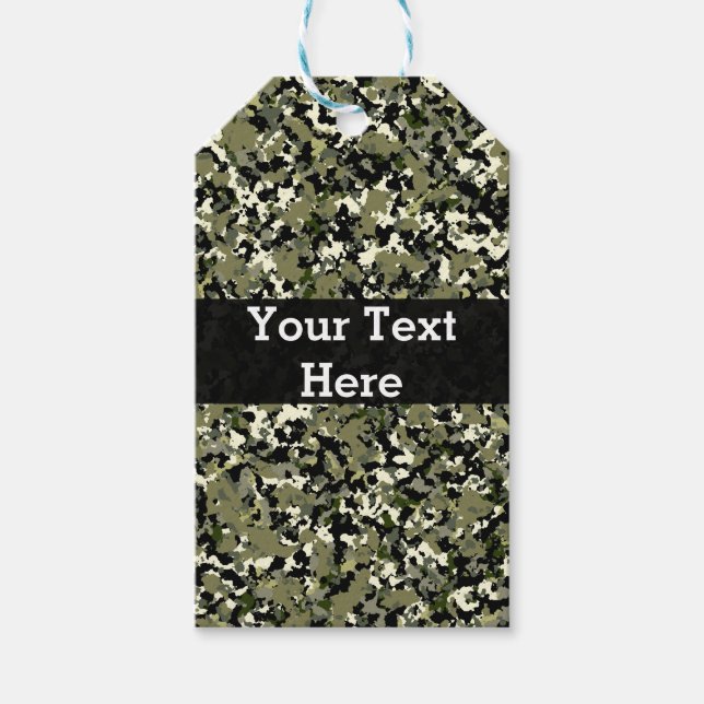 Etiquetas Para Regalos Patrón de Camuflaje Verde Negro Crema Favor (Anverso)