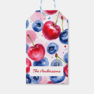 Etiquetas Para Regalos Patrón de cereza de cerezo azul rojo