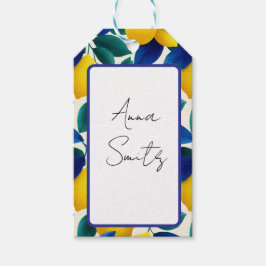 Etiquetas Para Regalos Patrón de color de agua de las hojas de limón y az