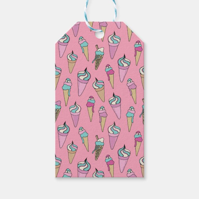 Etiquetas Para Regalos Patrón de cono de helado rosa (Anverso)