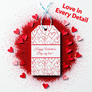 Etiquetas Para Regalos Patrón de corazones de doodle rojo de San Valentín