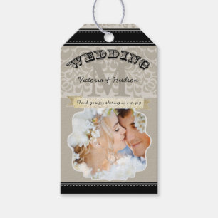 Etiquetas Para Regalos Patrón de Damasco Neutral de fotografía Boda monog