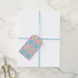 Etiquetas Para Regalos Patrón de diamante de prisma Harlequin pastel