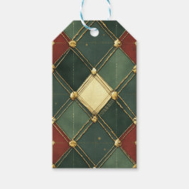 ETIQUETAS PARA REGALOS PATRON DE DIAMANTE NAVIDEÑO ROJO VERDE CREMAGOLDO